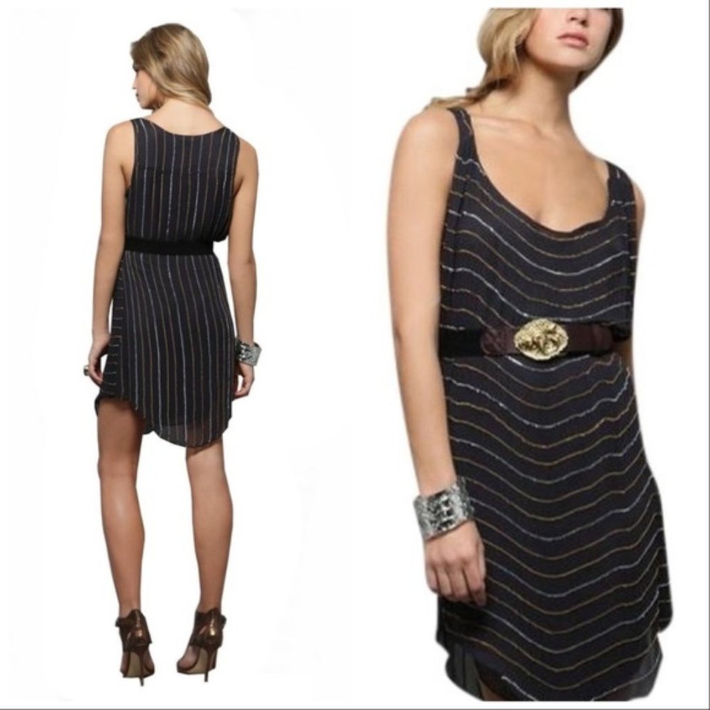 Gryphon Navy Chain Stripe Night Out Silk Dress S